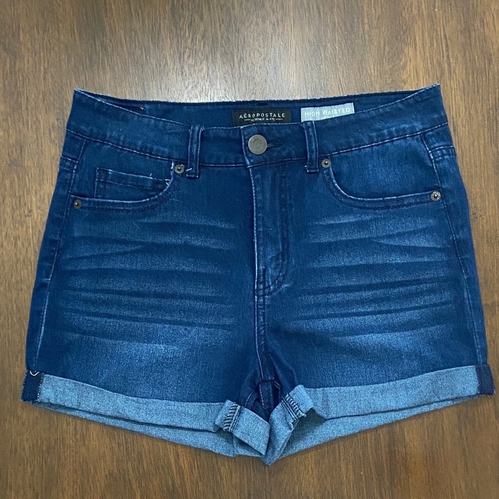Aeropostale Women's Dark Blue High Waist Shorts